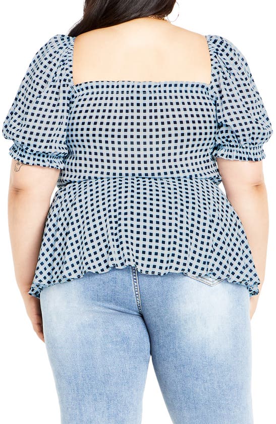 Shop City Chic Isobel Gingham Puff Sleeve Peplum Top In Navy Check
