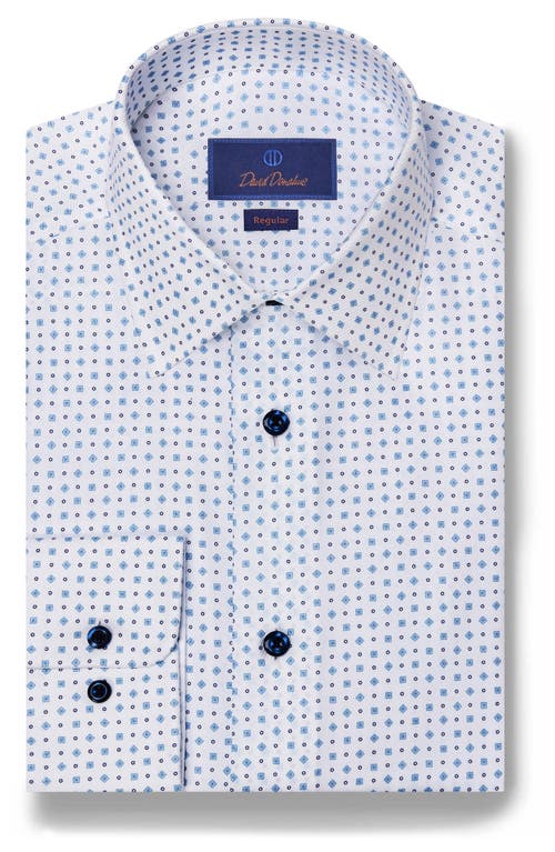 David Donahue Regular Fit Tossed Geometric Print Dress Shirt In White/sky