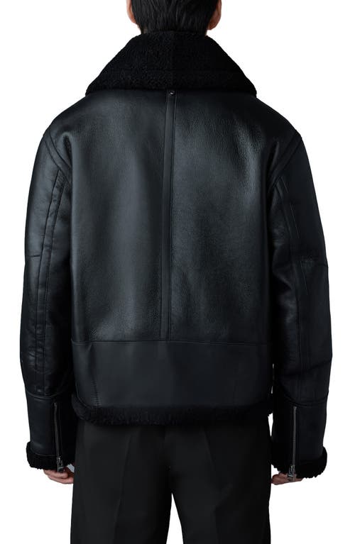 Shop Mackage Atlas Genuine Shearling Lined Leather Bomber Jacket In Black