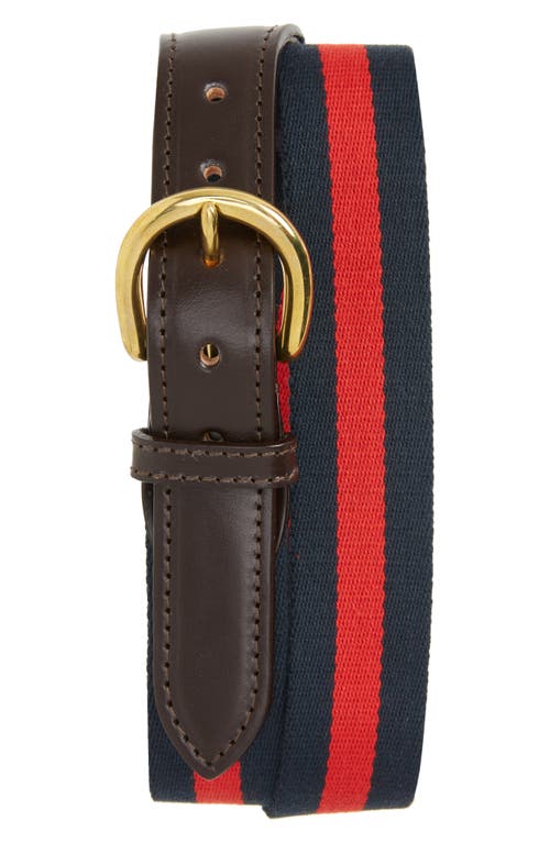 Drake's Stripe Web Belt in Navy /Red