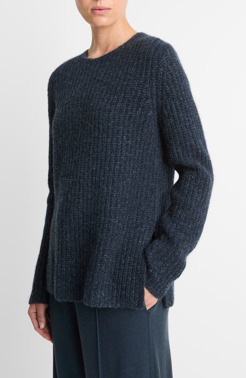 Shop Vince Donegal Tweed Cashmere Rib Tunic Sweater In Indigo Donegal