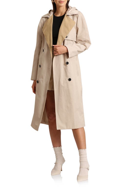 Avec Les Filles Two-tone Belted Trench Coat In Khaki/dark Khaki