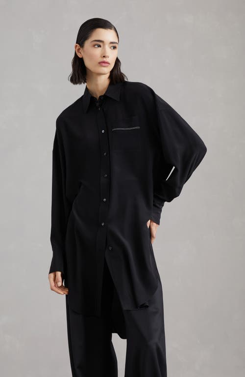 Shop Brunello Cucinelli Crãªpe De Chine Long Shirt In Black