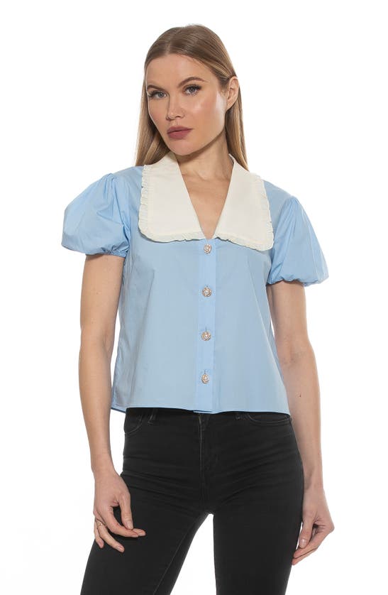 Alexia Admor Sandra Short Sleeve Button-up Blouse In Halogen Blue