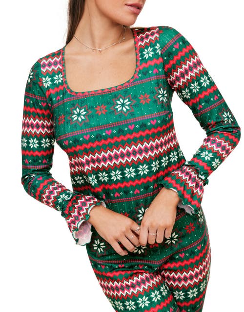Adore Me Audra Pajama Long Sleeve Top & Legging Set In Novelty Green