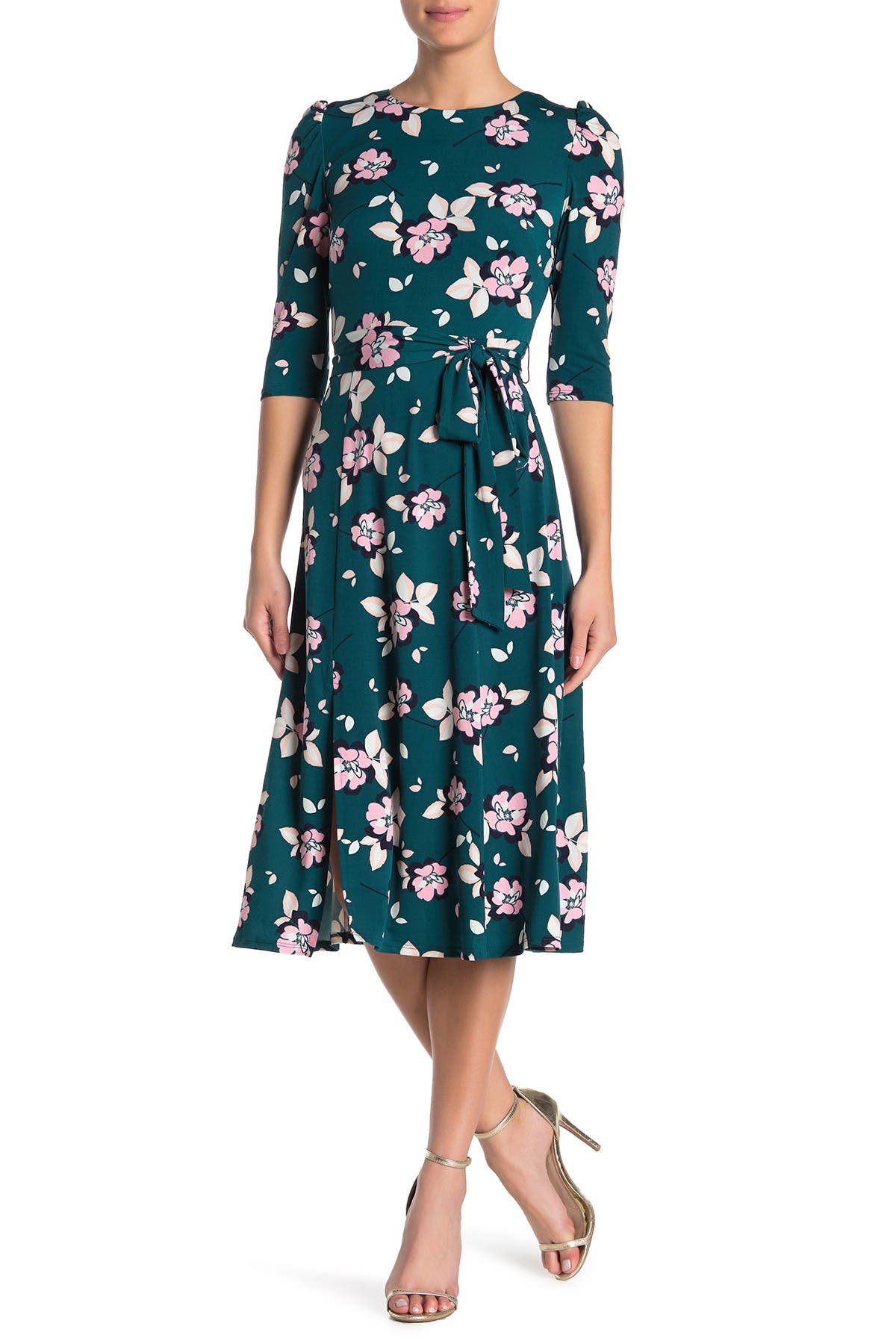 printed midi dress with sleeves