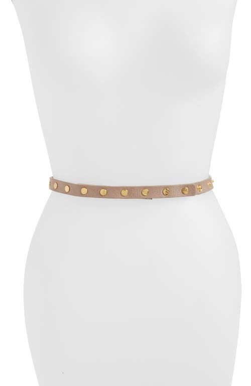 Ada 'Cala' Studded Skinny Leather Belt in Taupe