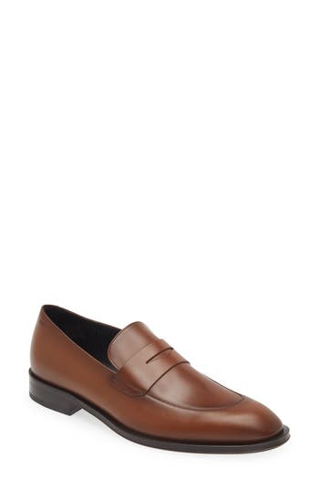Hugo Boss Derrek Leather Loafer In Medium Brown