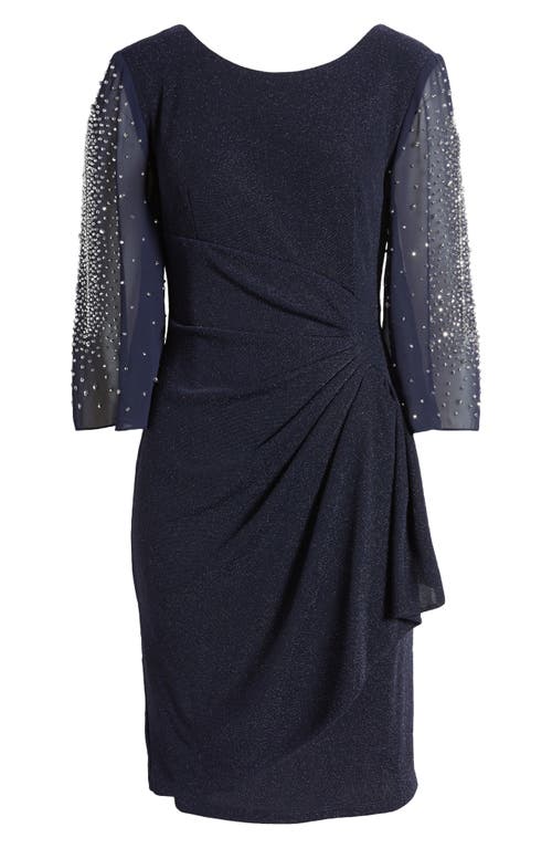 Shop Alex Evenings Beaded Sheath Dress In Dark Navy