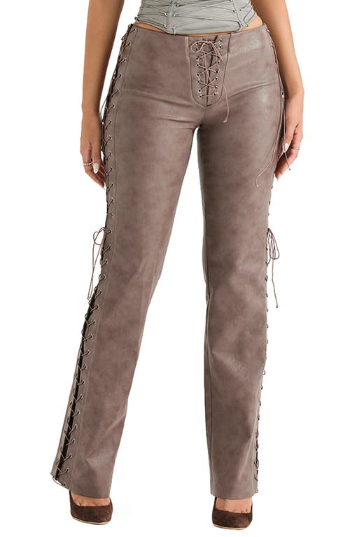 HOUSE OF CB Lace-Up Faux Leather Trousers in Cocoa