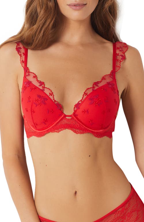 Butterfly Underwire Plunge Push-Up Bra in Red