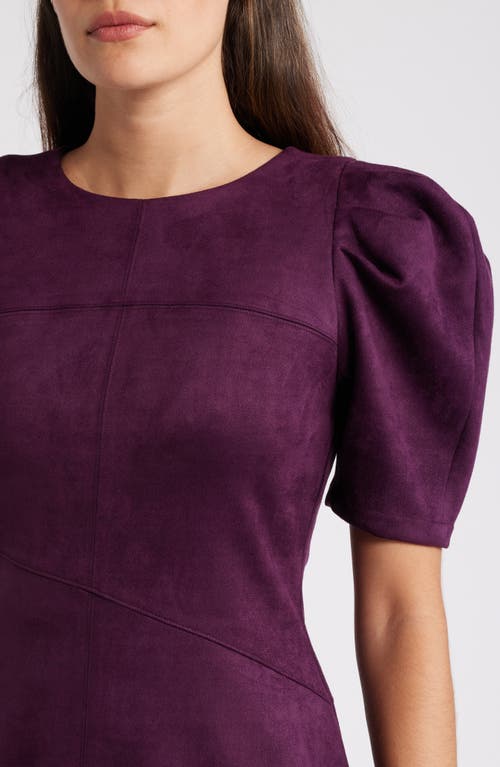 Shop Anne Klein Puff Sleeve A-line Midi Dress In Deep Plum