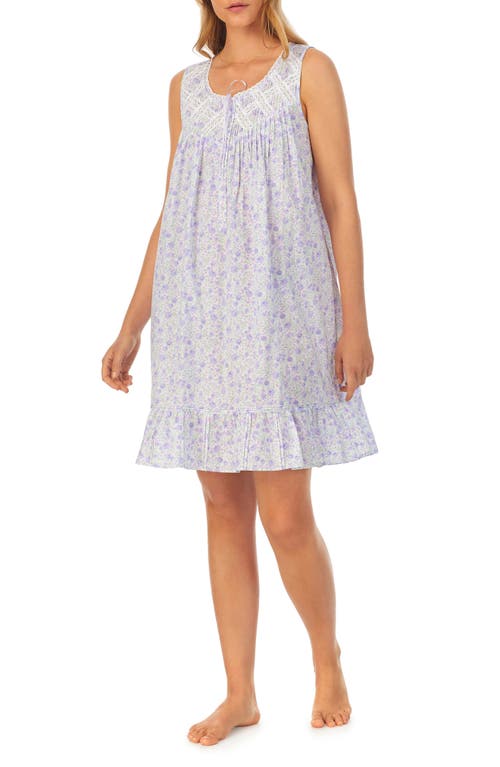 Eileen West Sleeveless Cotton Short Nightgown In White/purple