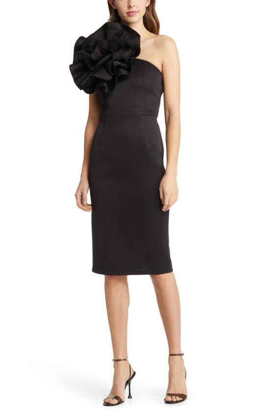 Nikki Lund Marlena Rosette One-shoulder Dress In Black