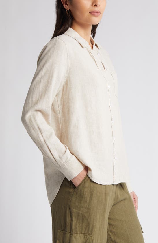 Shop Caslon (r) Linen Blend Button-up Shirt In Flax