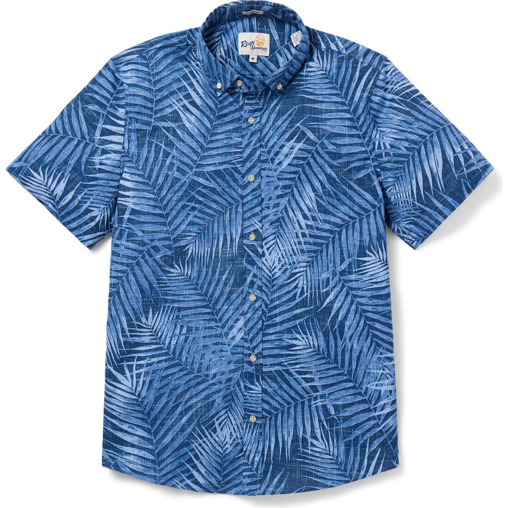 Reyn Spooner Palms Tailored Fit Short Sleeve Button-down Shirt In Blue Opal