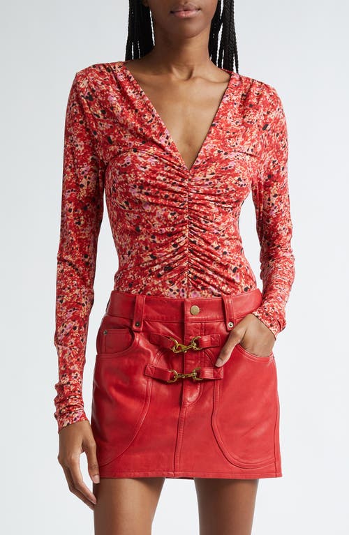 Shop Isabel Marant Jenifer Ruched Knit Top In Red