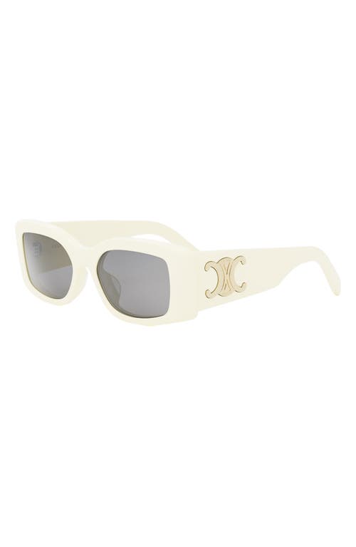 Shop Celine Triomphe 53mm Rectangular Sunglasses In Ivory/smoke