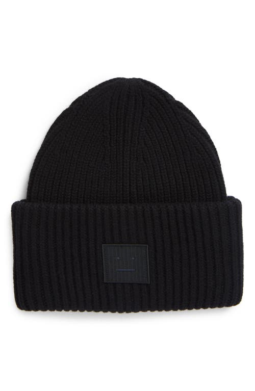 Acne Studios Face Patch Wool Beanie in Black at Nordstrom