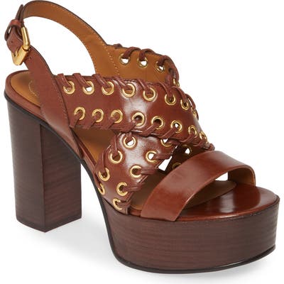 See By Chloe Helen Whipstitch Platform Slingback Sandal, Brown