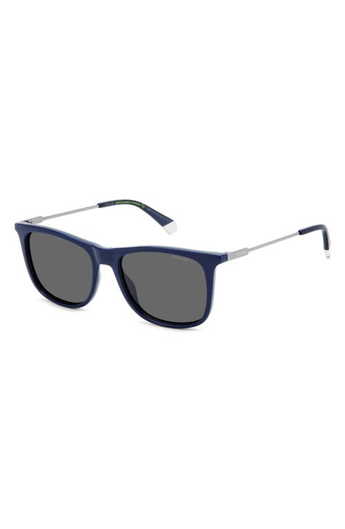 Shop Polaroid 55mm Polarized Rectangular Sunglasses In Blue/gray Polar