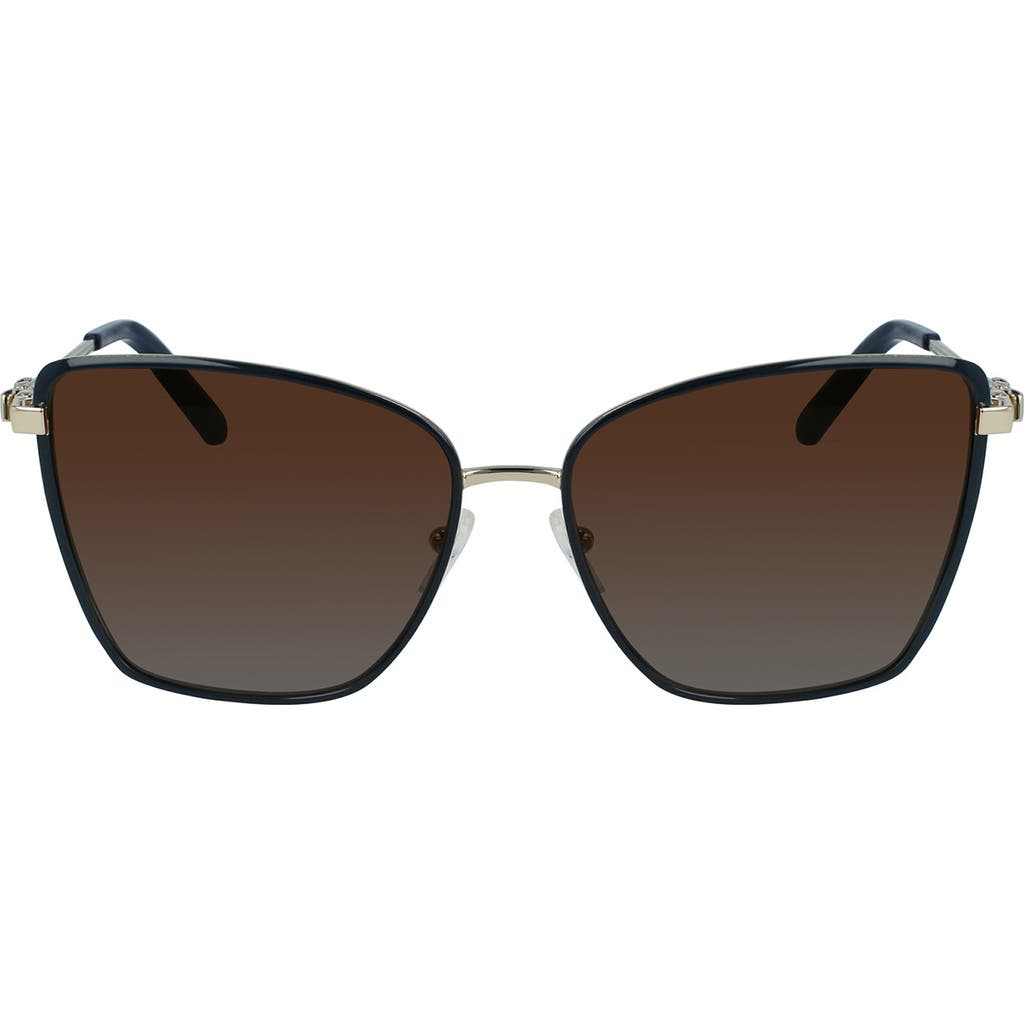 Ferragamo Vara 59mm Rectangular Sunglasses In Light Gold/blue
