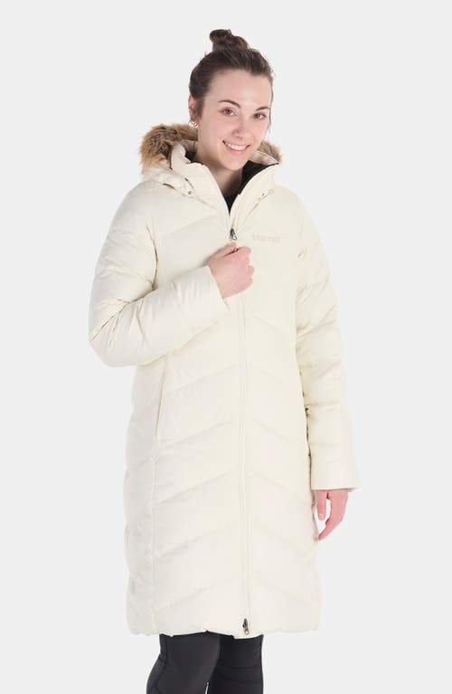 Marmot Montreaux 700 Fill Power Down Hooded Coat With Faux Fur Trim In Papyrus