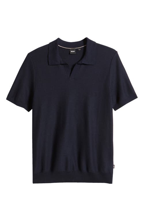 BOSS Tempio Cotton & Lyocell Polo Sweater Dark Blue at Nordstrom,