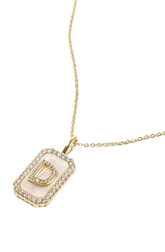 Shop Melinda Maria Love Letters Double Sided Mother-of-pearl Initial Pendant Necklace In White Cubic Zirconia/ Gold - D