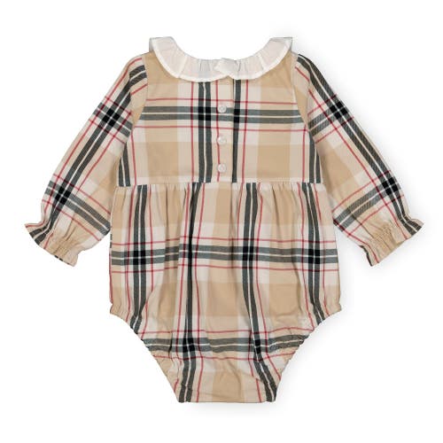 Hope & Henry Baby Ruffle Collar Bubble Romper In Classic Tan Plaid