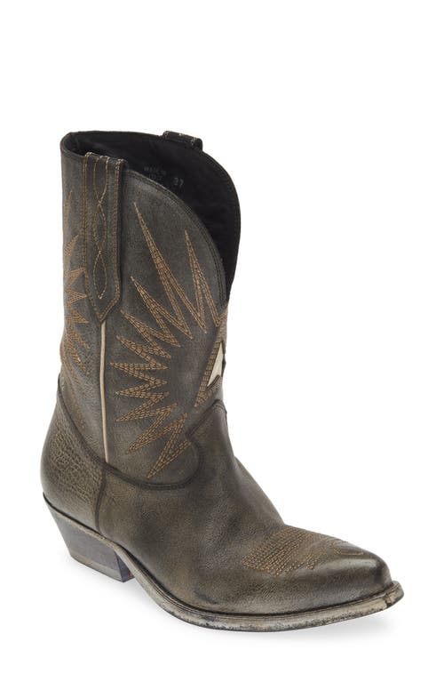 Shop Golden Goose Wish Star Short Western Boot In Black/ecru Silver