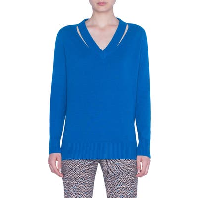 Akris Punto Luna Cutout Wool & Cashmere Sweater, Blue