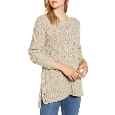Alex Mill Button Side Aran Wool Blend Sweater, Brown