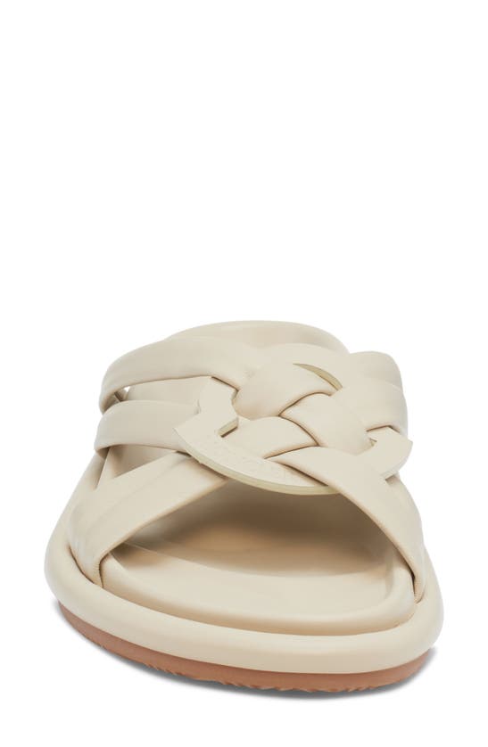 Moncler Bell Leather Crisscross Slide Sandals In Oyster Gray