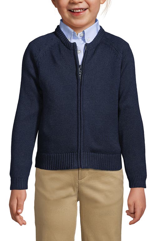 Shop Lands' End School Uniform Girls Cotton Modal Zip-front Cardigan Sweater In Classic Navy