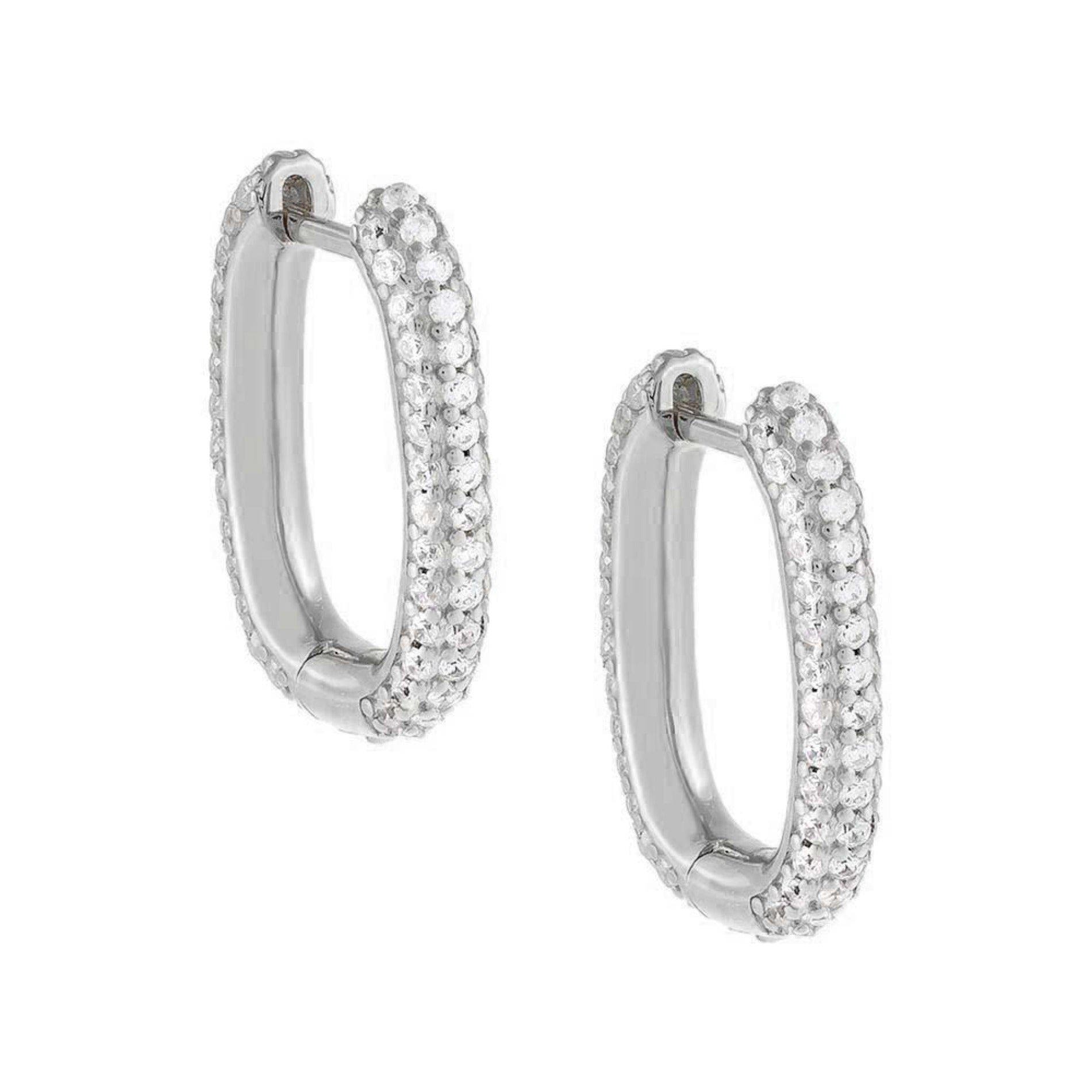 BY ADINA EDEN Pave Oval Huggie Earring in Silver Cover