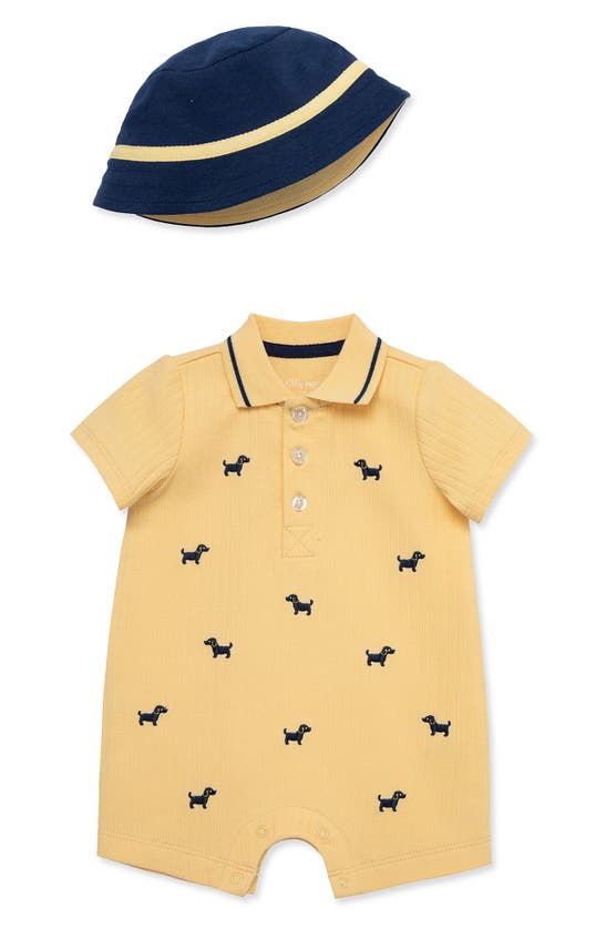 Little Me Babies' Embroidered Puppy Romper & Hat Set In Yellow