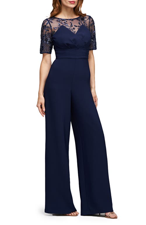 Js Collections Ida Sequin Detail Palazzo Jumpsuit In Navy