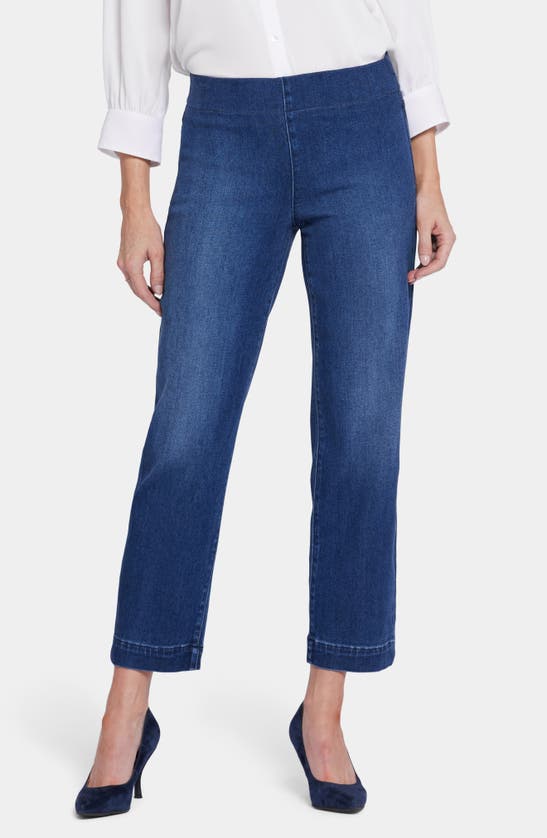 Shop Nydj Bailey Pull-on Ankle Relaxed Straight Leg Jeans In Mission Blue