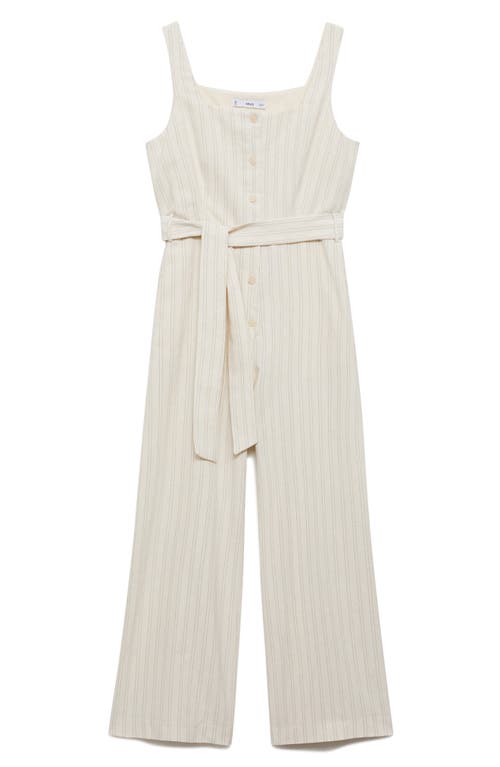 Mango Stripe Tie Belt Jumpsuit In Off White
