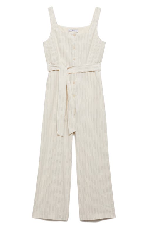 MANGO MANGO STRIPE TIE BELT JUMPSUIT 