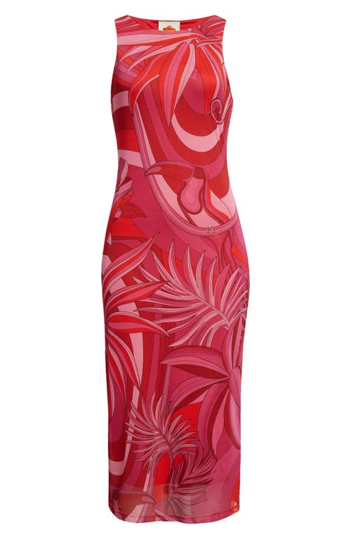 Shop Farm Rio Endless Floral Stretch Tulle Midi Dress In Red