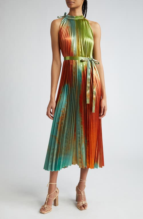 Ulla Johnson Amiko Ombré Print Pleated Satin Midi Dress Desert Topaz at Nordstrom,