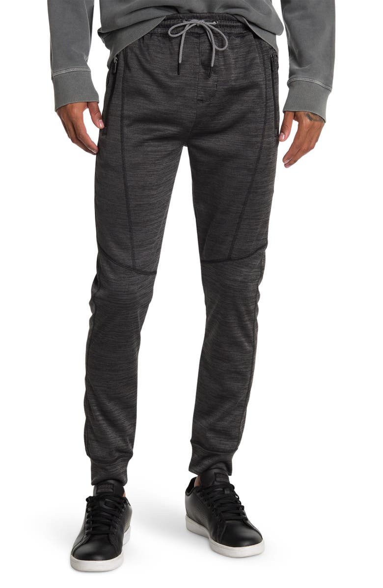 BURNSIDE Space Dye Zip Pocket Fleece Joggers, Main, color, HEATHER BLACK