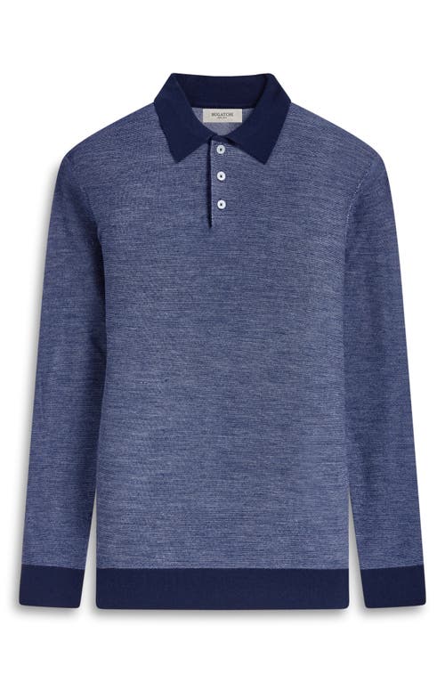 Shop Bugatchi Bird's Eye Jacquard Merino Wool & Silk Polo Sweater In Navy