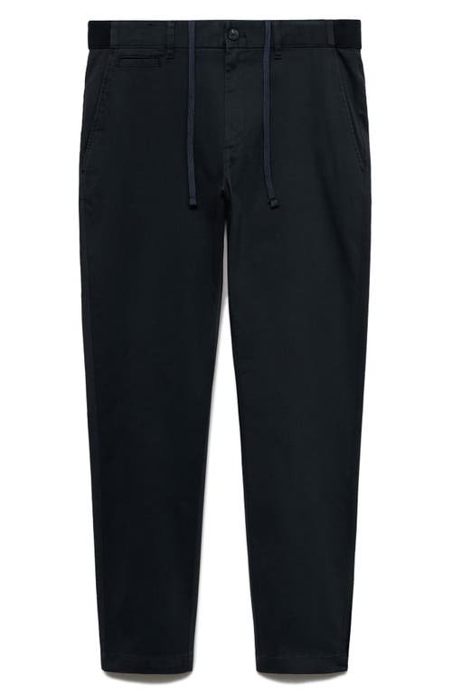 Mango Flat Front Tapered Crop Stretch Cotton Chinos In Dark Navy
