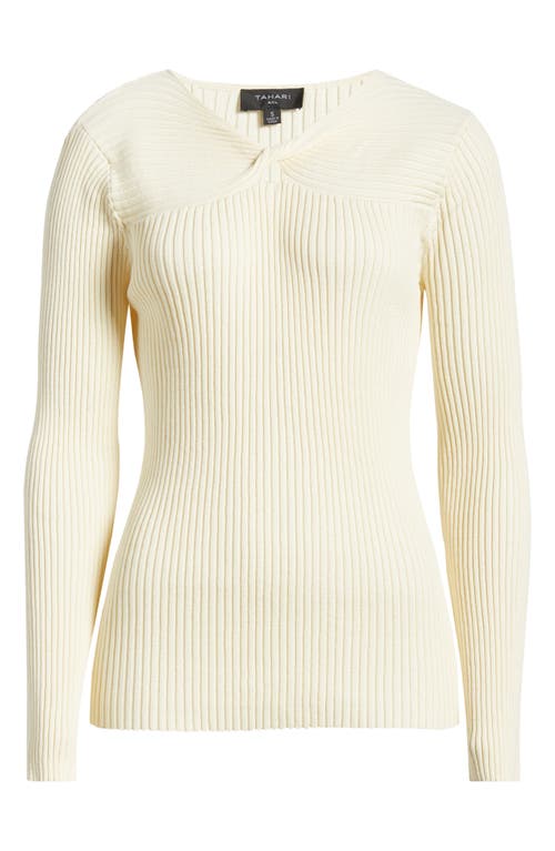 Tahari Asl Twist Neck Cutout Rib Sweater In Vanilla