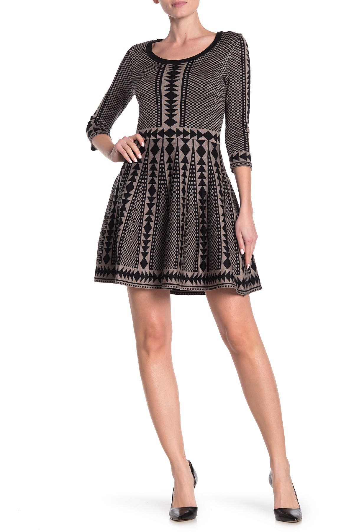 nina leonard geometric print dress