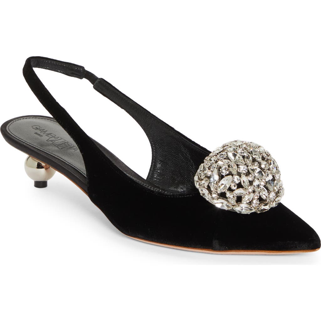 Giambattista Valli Crystal Ball Pointed Toe Velveteen Slingback Pump In Black/crystal
