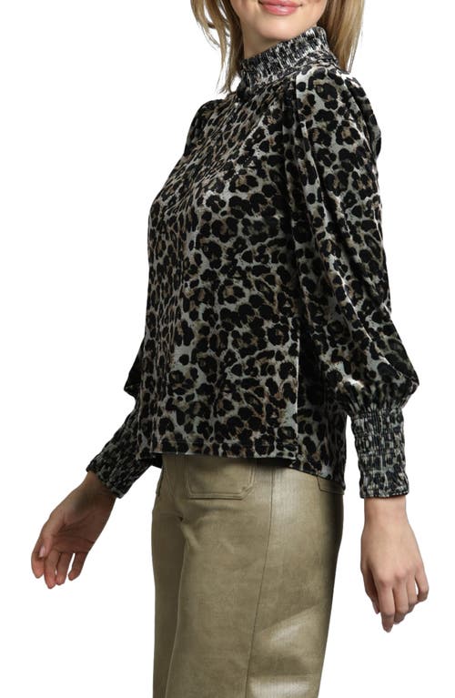 Apny Leopard Puff Shoulder Velvet Top In Black Multi